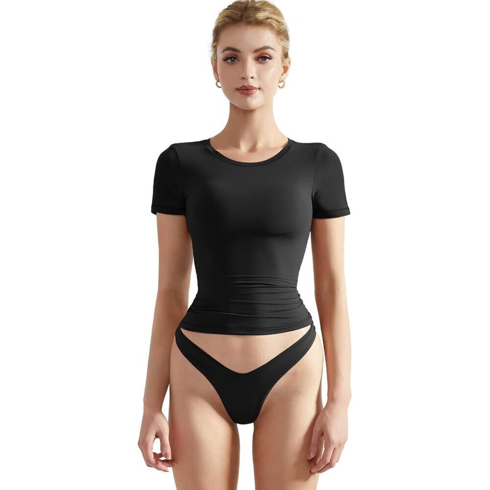 Women Fitted Basic Tee Cotton Short Sleeve Crop Top Casual Streetwear